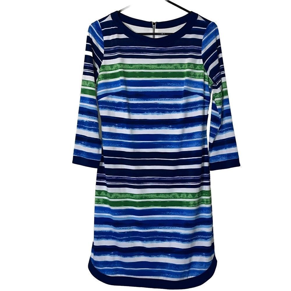 Vince Camuto Dress Women's Sz 6 Shift 3/4 Sleeve Lined Back Zip Vibrant Colors
